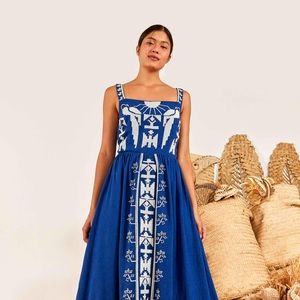Farm Rio macaw embroidered maxi dress